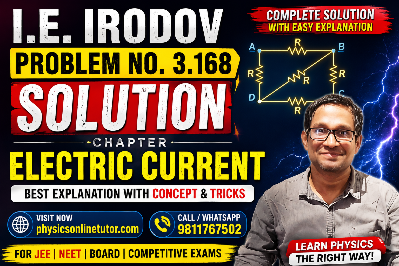 I.E. Irodov Problem No. 3.168 Solution Chapter Electric Current Complete Concept Explanation I.E. Irodov Problem No. 3.168 Solution